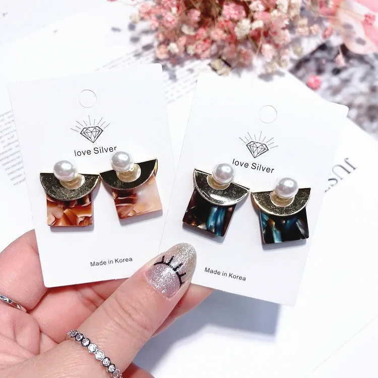 acylic square pearl earring Hypoallergenic fadeless fashion jewelry stud earrings for women girl  gift