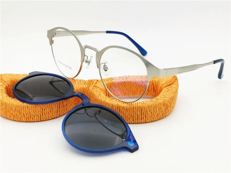 Металлические солнцезащитные очки с клипсой в ретро-стиле, оправа для оптических очков с мегматической клипсой, поляризованные солнцезащитные очки, линзы HW939 - Цвет оправы: C4 Lt.gold-blue clip