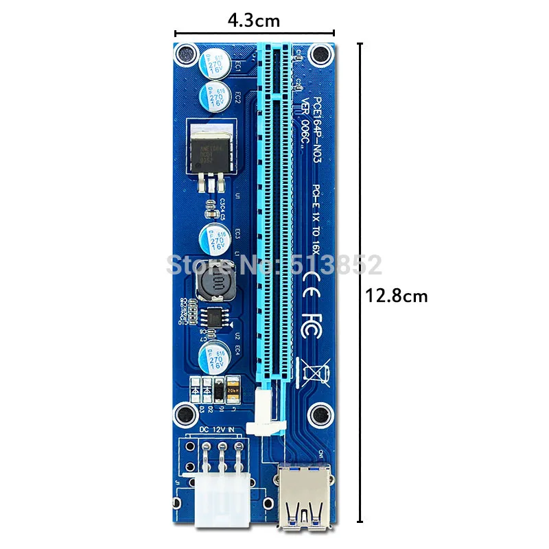 PC PCIe PCI-E PCI Express Riser Card 1x to 16x USB 3.0 Data Cable SATA to 6Pin IDE Molex Power Supply for BTC Miner Machine