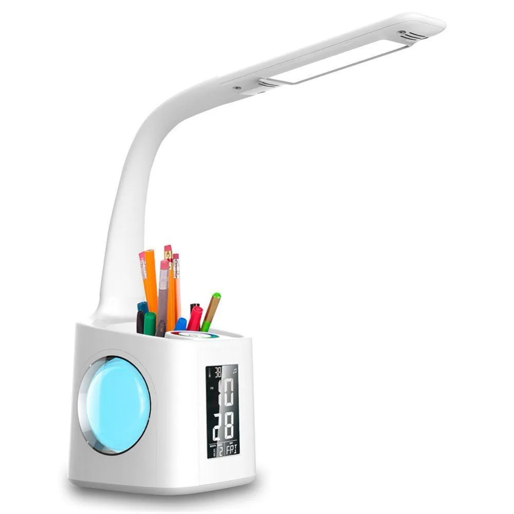 Светодиодный настольный светильник WoodPow с гибким кронштейном и календарем, Цветной RGB Ночной светильник с регулируемой яркостью, USB светодиодный настольный светильник для детей