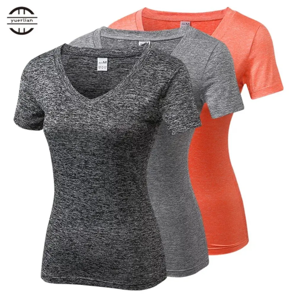 

Women Quick Dry Yoga T-Shirts Long Sleeve Bodybuilding Gym Compression Tights Sporting Fitness Female TShirts V Neck 8 Colors