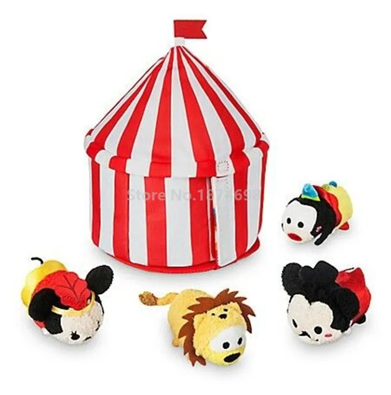 

New Mini Mickey Circus Tent Set With 4 Micro Mickey Minnie Pluto Dog Plush Stuffed Smartphone Screen Wipe Cleaner Toy Doll