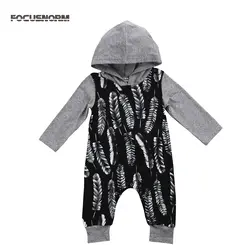 Для новорожденных одежда для малышей Обувь для мальчиков брат цельный Одежда Дети младенческой хлопок Перо комбинезон с капюшоном
