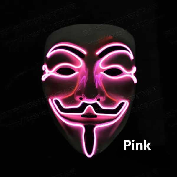 Хэллоуин вечерние светодиодный маска маскарадные маски неоновые Ужасы Косплей светящаяся маска DJ вечерние светильник Светящиеся в темноте маски - Цвет: Розовый
