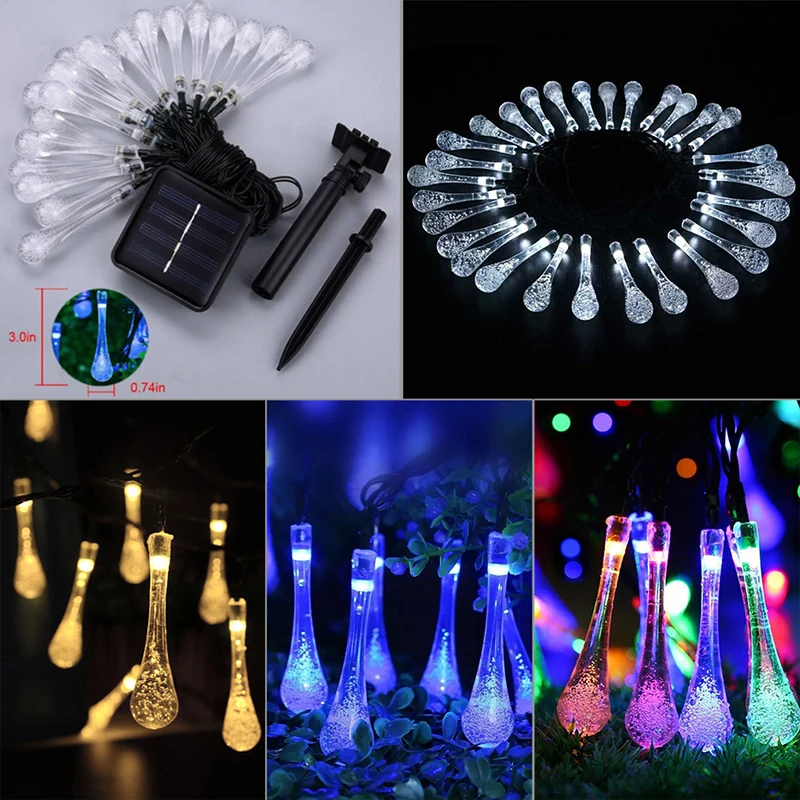 

Christmas Holiday Waterproof Colorful Raindrop Solar Lamp Outdoor Garden Decoration Fairy Solar Powered String Light