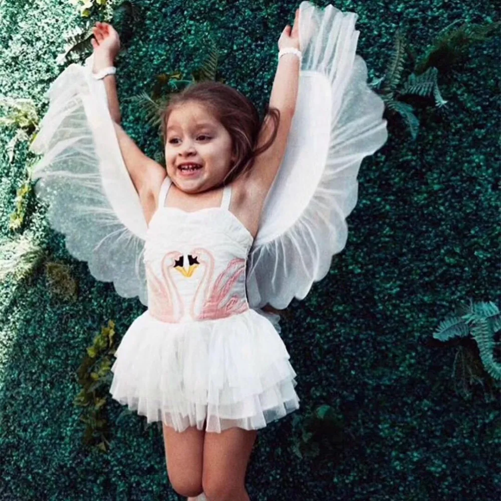 

Summer Baby Girls Swan Wings Dress Embroidery Flamingo Perform Costumes Children Clothing Kids Suspenders Tutu Dresses
