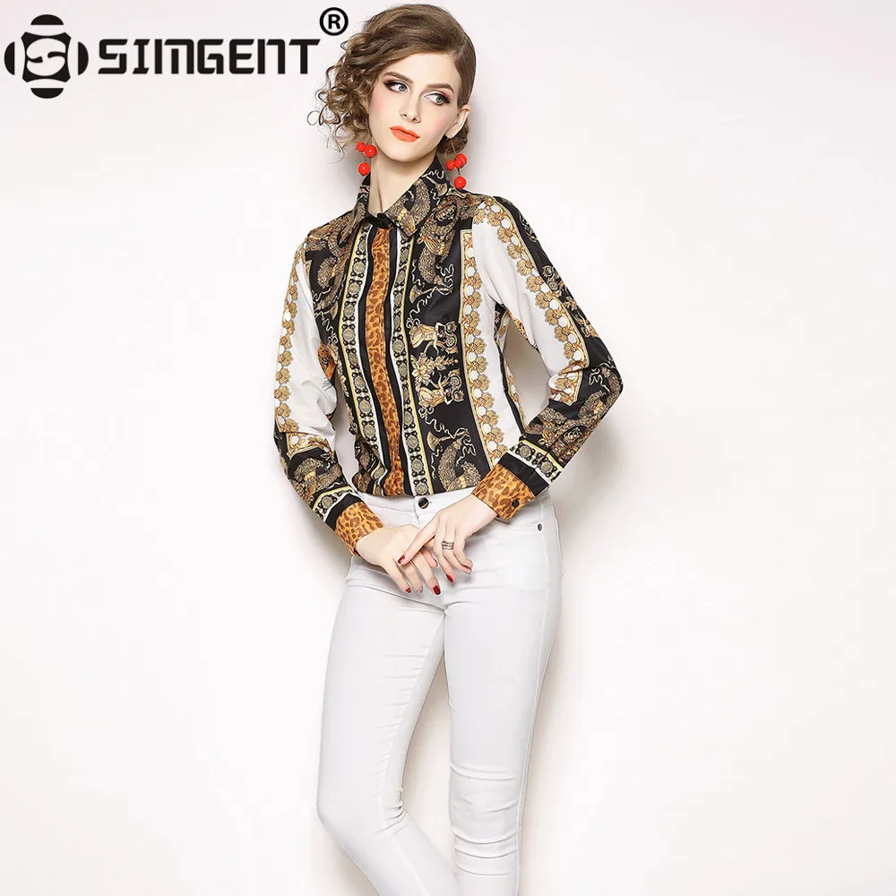 

Simgent Woman Shirt Spring Fashion Turn Down Collar Long Sleeve Casual Elegant Office Print Blouses Ladies Tops Blusas SG811064