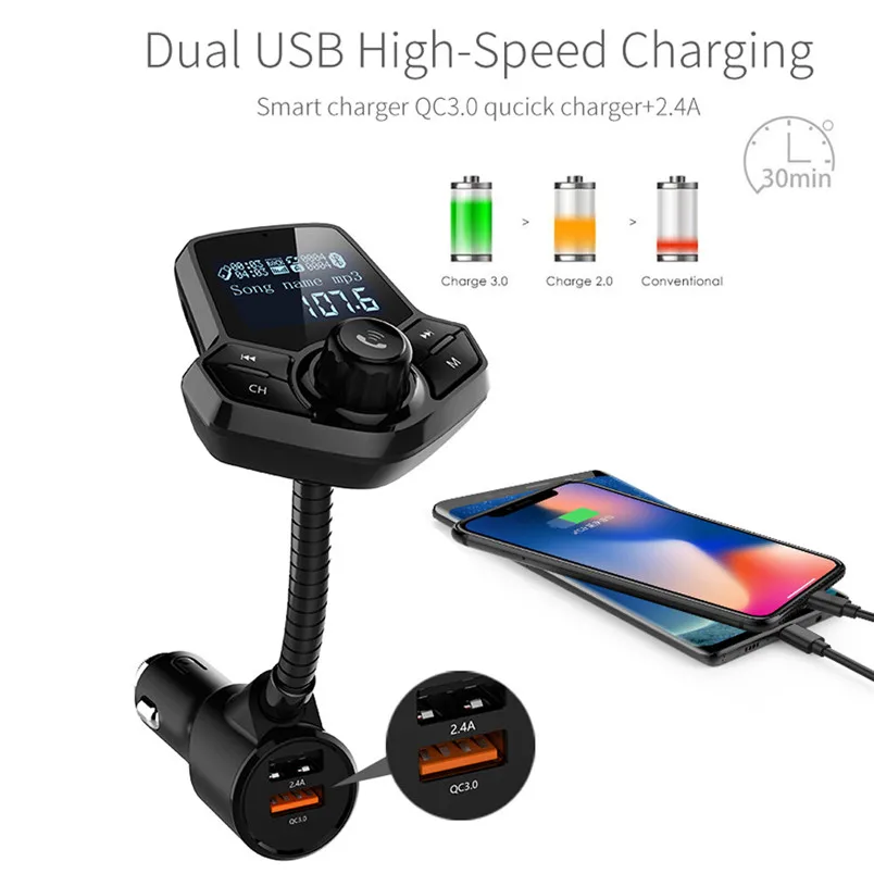 Wireless Bluetooth FM Transmitter Handsfree MP3 Player Radio Car Kit Bluetooth V4.2 Car MP3 Player Support TF Card U disk 30NT29 (2)