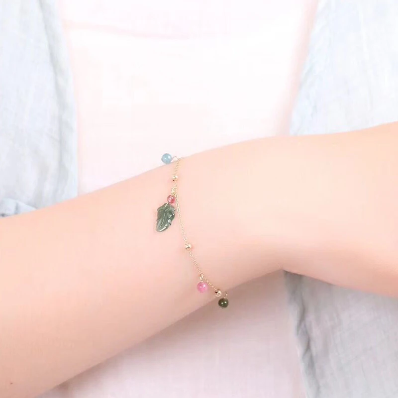 Природный турмалиновый камень браслет DIY модные ювелирные изделия турмалин кристалл в форме листа бусины браслет для женщин ювелирные изделия