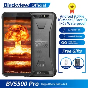 

Blackview Newest Mobile Phone BV5500 Pro 4G Model IP68 Waterproof Smartphone 4400mAh NFC 5.5" Screen 3GB+16GB Android 9.0