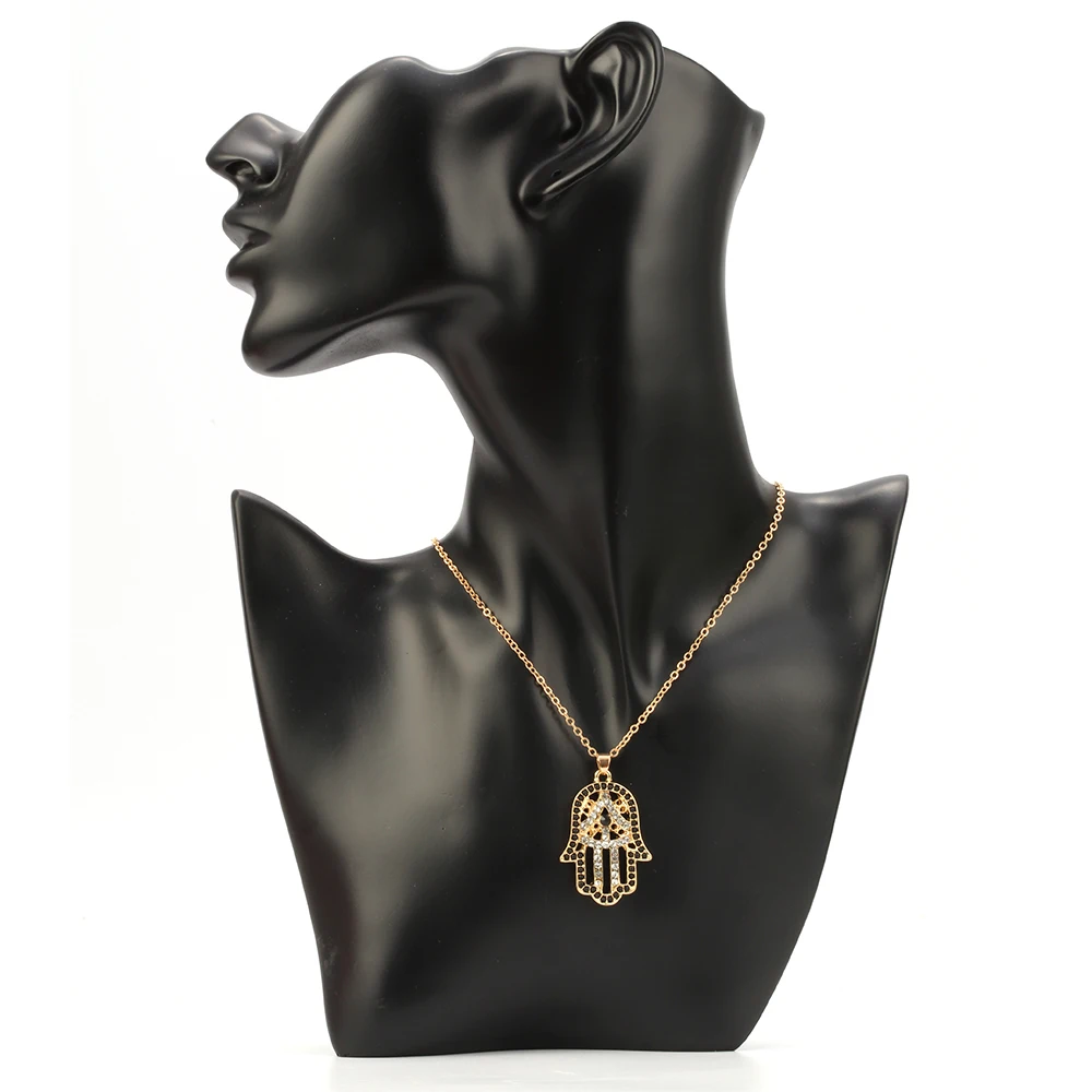 Женское ожерелье с подвеской Хамса кристаллами|necklace jewelry|gold necklacehamsa hand pendant |