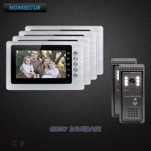 

HOMSECUR 7inch Wired Video Door Entry Phone Call System with Mute Mode for Home Security + 2 Cameras + 4 Monitors