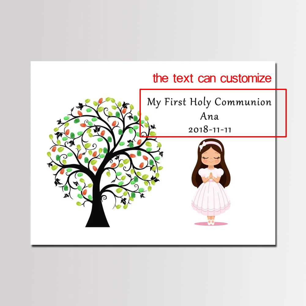 New Boy Girl Mi Primera Comunion Decoration Customized Fingerprint Guest Book DIY First Communion Souvenir Party Canvas Painting