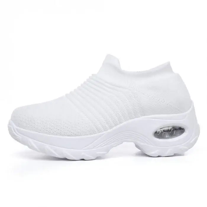 Hot Women Slip On Mesh Walking Shoes Air Cushion Comfortable Platform Working Sneakers MCK99