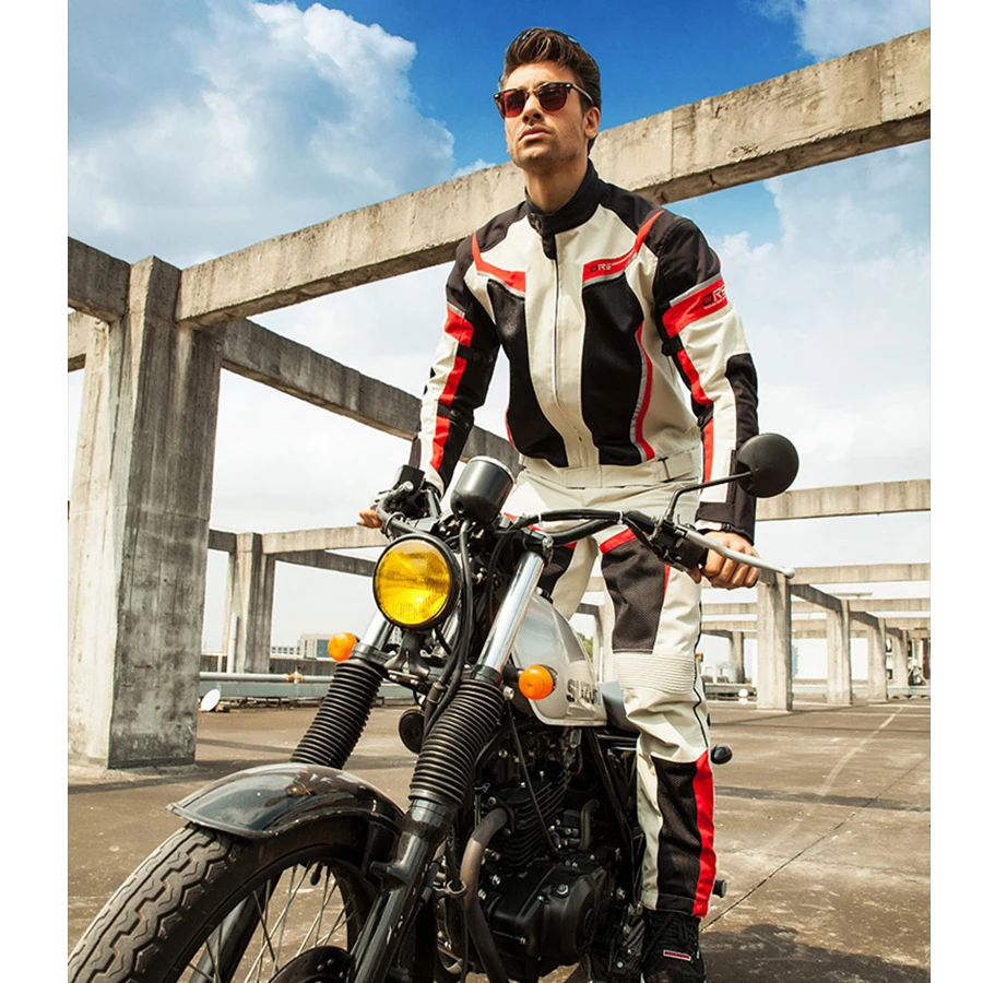 DUHAN Men Motorcycle Racing Suit Summer Jacket Pants Mesh Motocross Gear Riding Clothes Male With CE Approve Protectors