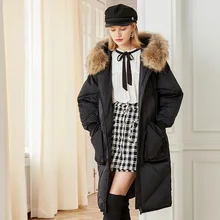 Зимнее пальто из натурального меха енота, Женская куртка на белом утином пуху, толстое теплое Женское пальто размера плюс, длинная парка