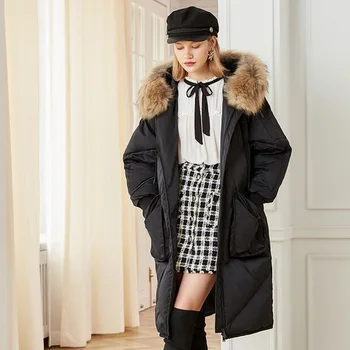 

Real Natural Raccoon Fur 2018 Winter Coat Jacket Women White Duck Down Jacket Thick Warm Female Coat Plus Size Long Down Parka