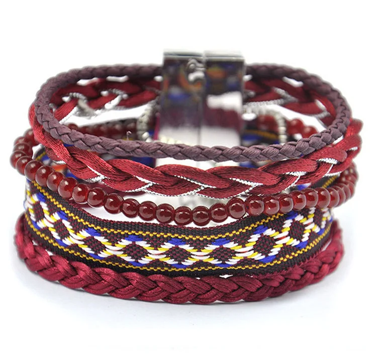 Бразильский богемный браслет кожаный плетеный с магнитной пряжкой Ipanema богемные
