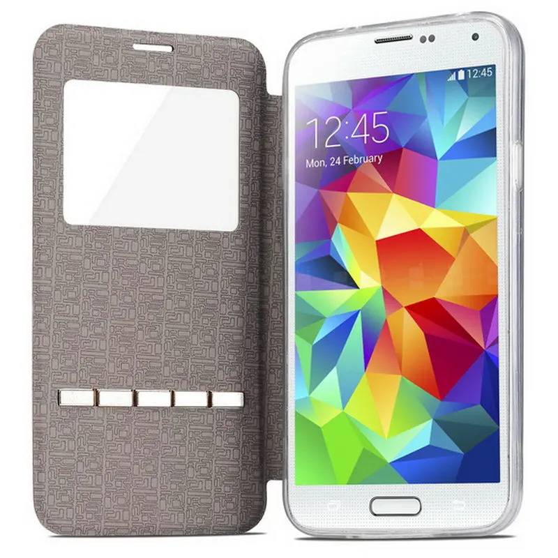 Кожаный чехол книжка TANZ с окошком для просмотра Samsung Galaxy S5 S3 S4 G530 функцией