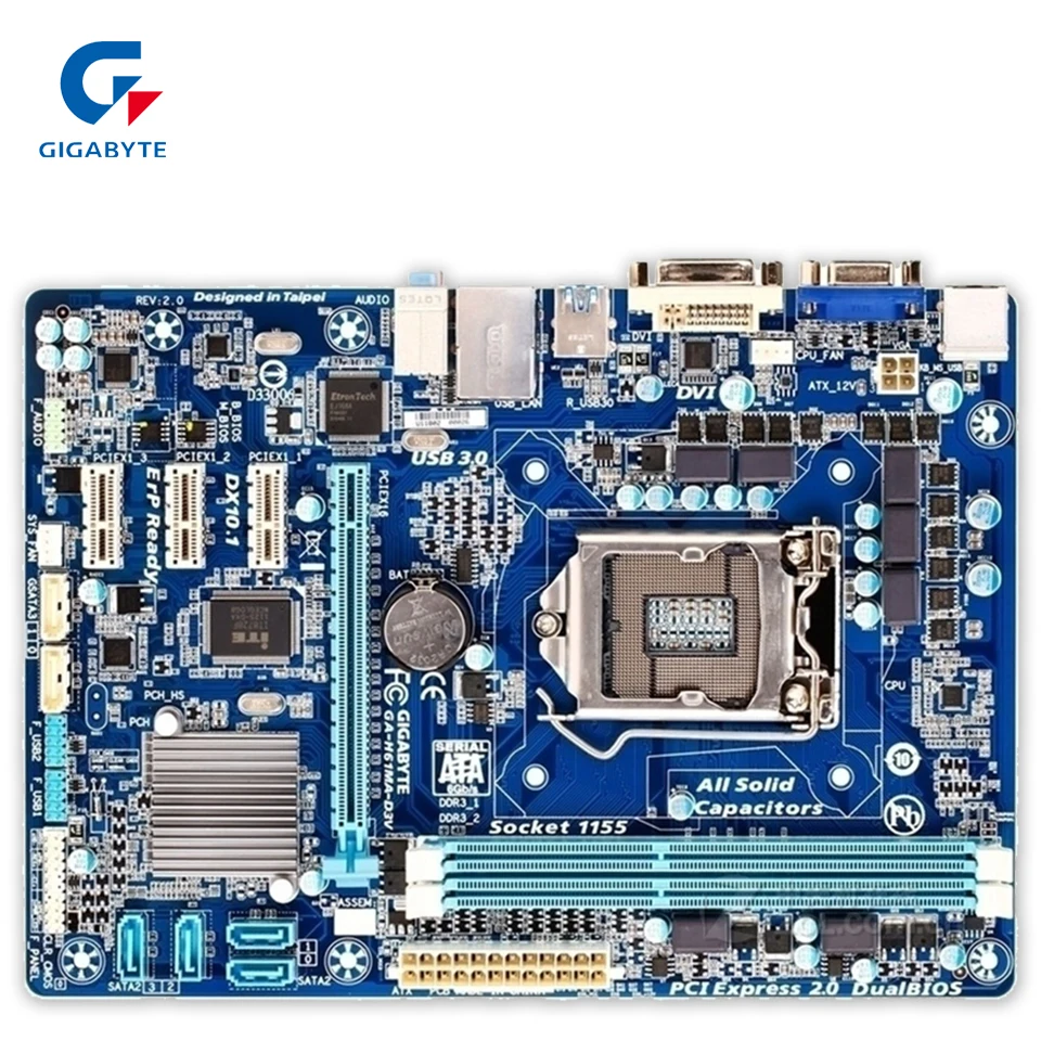 Original Gigabyte GA-H61MA-D3V Desktop Motherboard H61MA-D3V H61 LGA 1155 i3 i5 i7 DDR3 16G SATA3 USB3.0 100% Fully Test выпрямитель волос ga ma 1031 минск