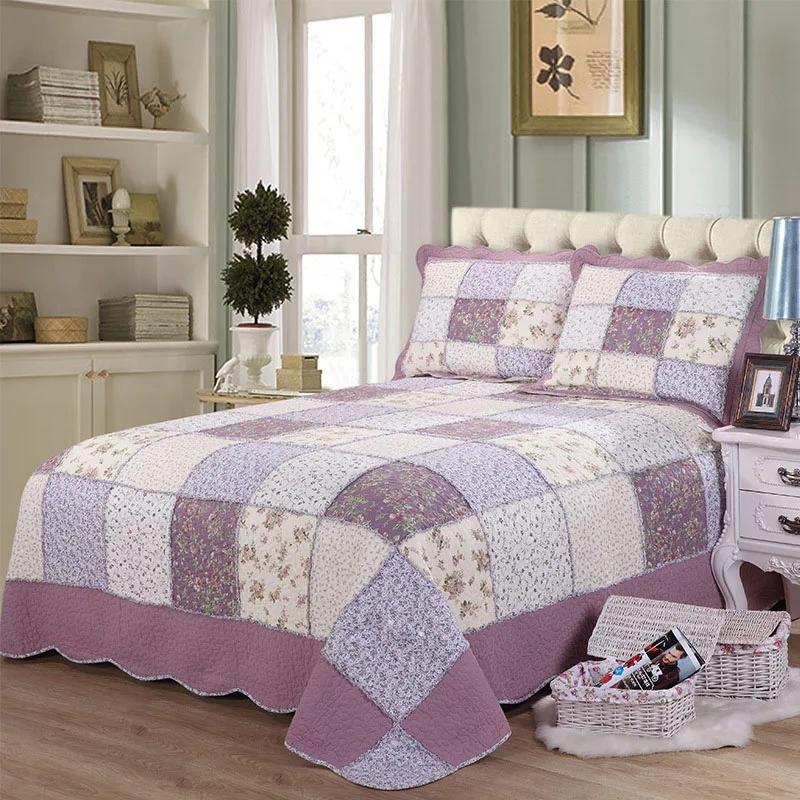 

CHAUSUB Floral Patchwork Quilt Set 3PCS Bedspread on the Bed Quilted Bed Cover with Pillowcase Queen Size Summer Cotton Coverlet