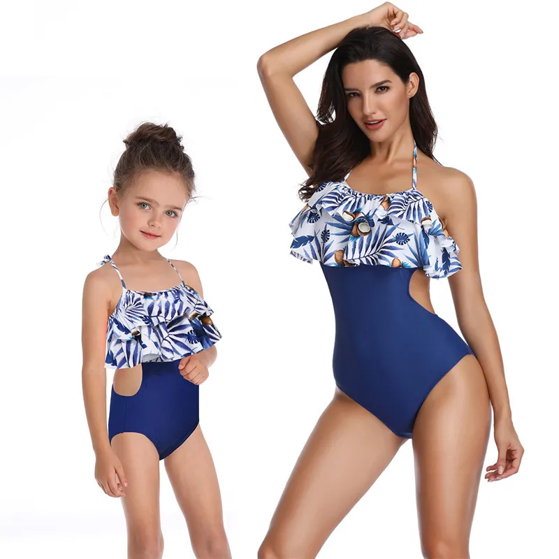 Г., одинаковый плавательный костюм для мамы и дочки комплект с двойным принтом в виде листьев лотоса для родителей и детей, одежда для всей семьи