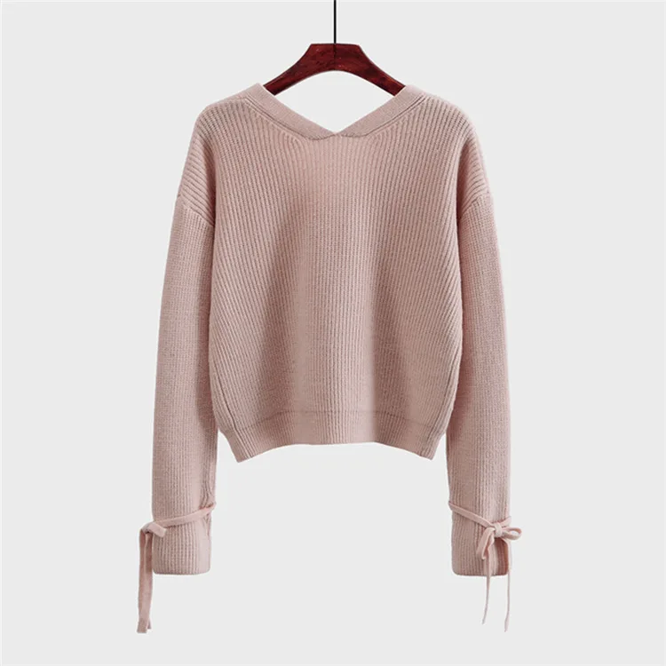 OMCHION Poleras Mujer 2018 Autumn Winter Deep V Neck Women Sweaters And Pullovers Harajuku Korean Knit Casual Bow Jumper LMM105 OMCHION Poleras Mujer 2018 Autumn Winter Deep V Neck Women Sweaters And Pullovers Harajuku Korean Knit Casual Bow Jumper LMM105