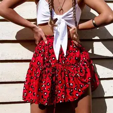 Женская хлопковая мини-юбка с леопардовым принтом и рюшами, сексуальные плиссированные юбки с высокой талией, женские модные юбки, Осень-зима, на шнуровке