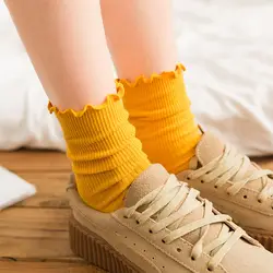 Осень-зима хлопковые тонкие высокие носки женский японский Стиль одноцветное Цвет Для женщин носки наушники Полусапожки в стиле ретро