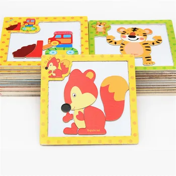 24Styles 3D Magnetic Puzzle Jigsaw Wooden Toys 15*15CM Cartoon Animals Traffic Puzzles Tangram Kids Educational Toy for Children 1