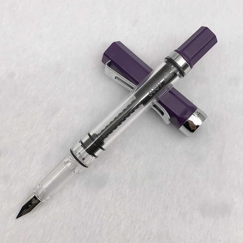 

2017 Hottset Plastic Matte Purple Transparent Fountain Pen 1pc Student Writing 0.38mm/0.5mm Silver Hollow Out Clip Ink Pens