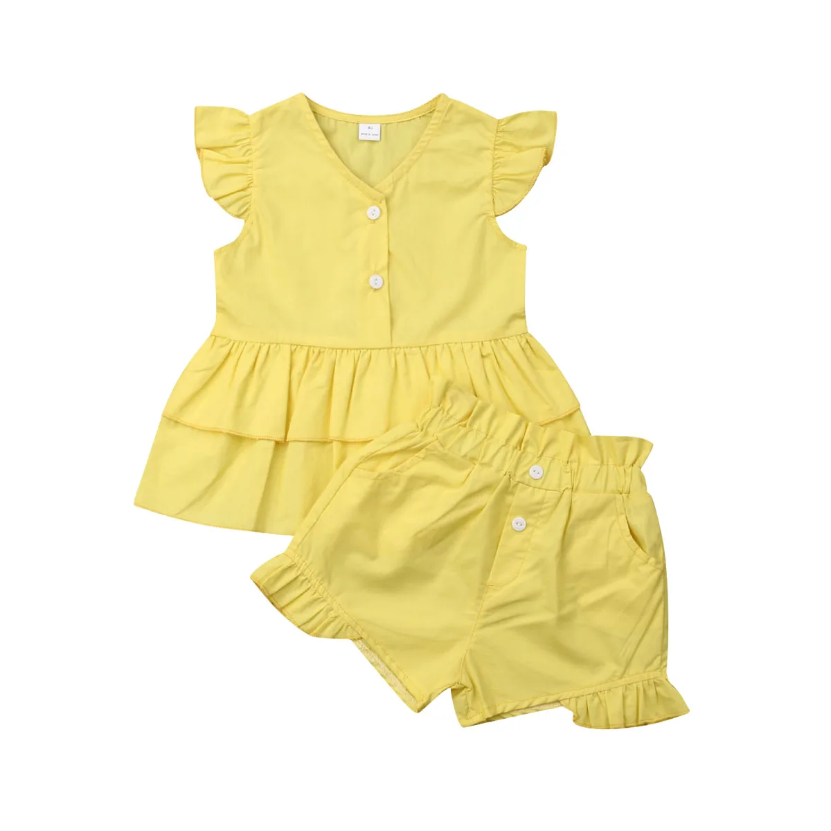 0 2T Newborn Infant Baby Girl Solid Yellow Outfits Set Ruffle Tops
