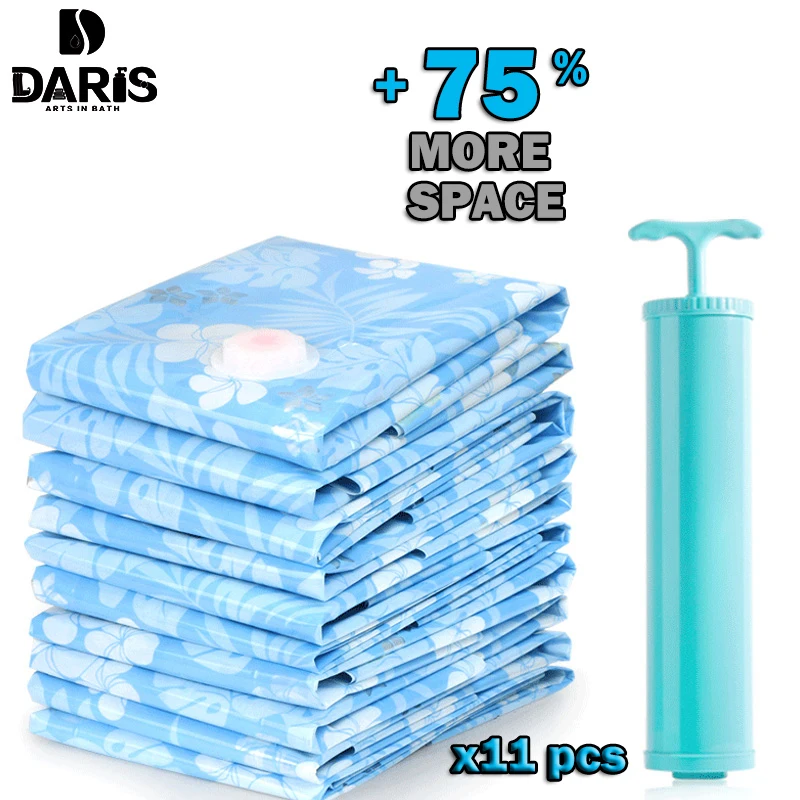SDARISB 11 قطعة سميكة فراغ حقيبة التخزين ل القماش أكياس مضغوطة مع مضخة يدوية قابلة لإعادة الاستخدام بطانية الملابس لحاف المنظم