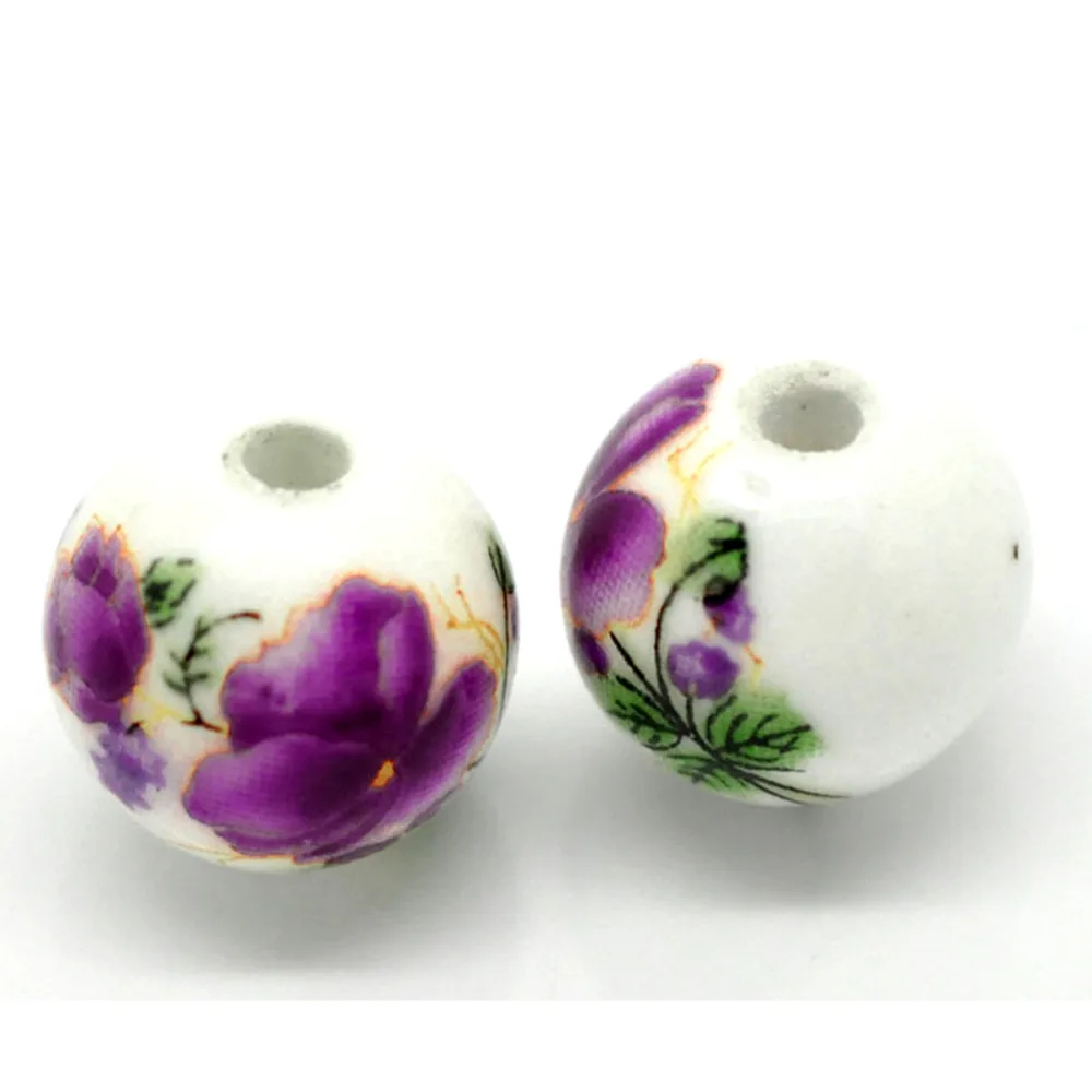 DoreenBeads керамические бусины круглые белые цветочные узоры диаметром около 12 0 мм