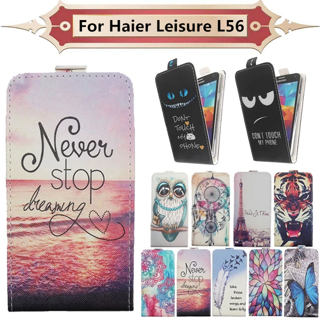 Cheap Top Selling 11 Colors Cartoon Pattern Up and Down Flip PU Leather Case For Haier Leisure L56