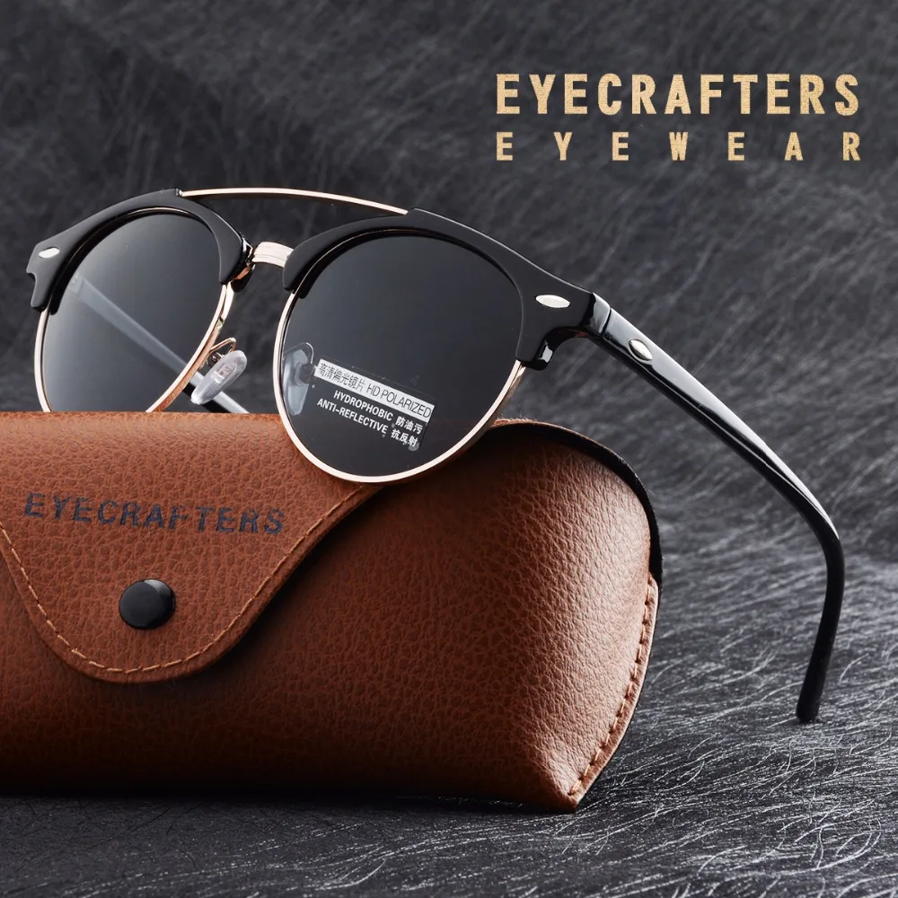 

Fashion Polarized Round Sunglasses Mens Womens Double Bridge Designer Glasses Club Round Mirrored Coating Eyewear Oculos de sol
