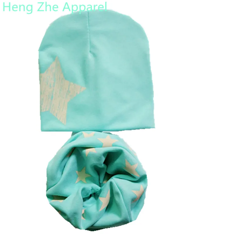 2017 new one star print cotton boys girls baby kids hats+scarf  two piece sets winter spring warm wear collars &beanies cute cap