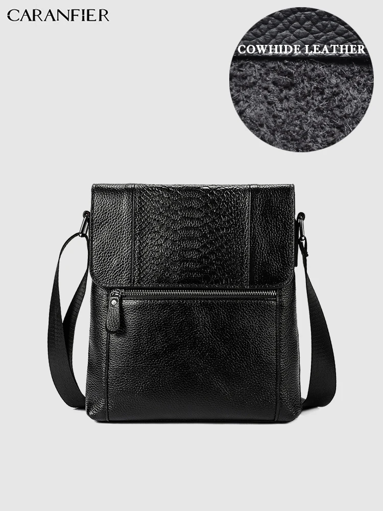 

CARANFIER Mens Travel Bags Business Genuine Cowhide Leather Male Shoulder Crossbody Bags Casual Larger Capacity Messenger Bags
