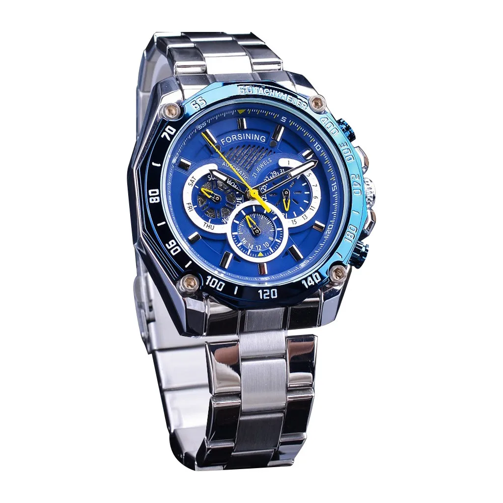Модные Роскошные мужские часы, водонепроницаемые, три глаза, шесть игл, автоматические механические мужские часы со стальным ремешком, механические наручные часы AD - Цвет: B