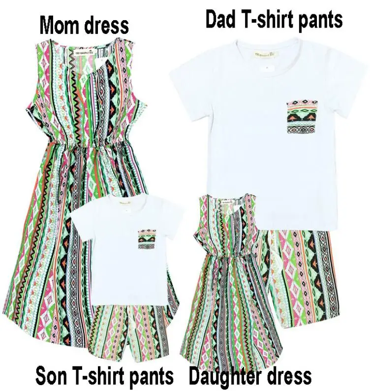 Одинаковые комплекты для семьи; летнее пляжное длинное платье для мамы и дочки; футболка для папы и сына; комплекты одежды для семьи - Цвет: Green