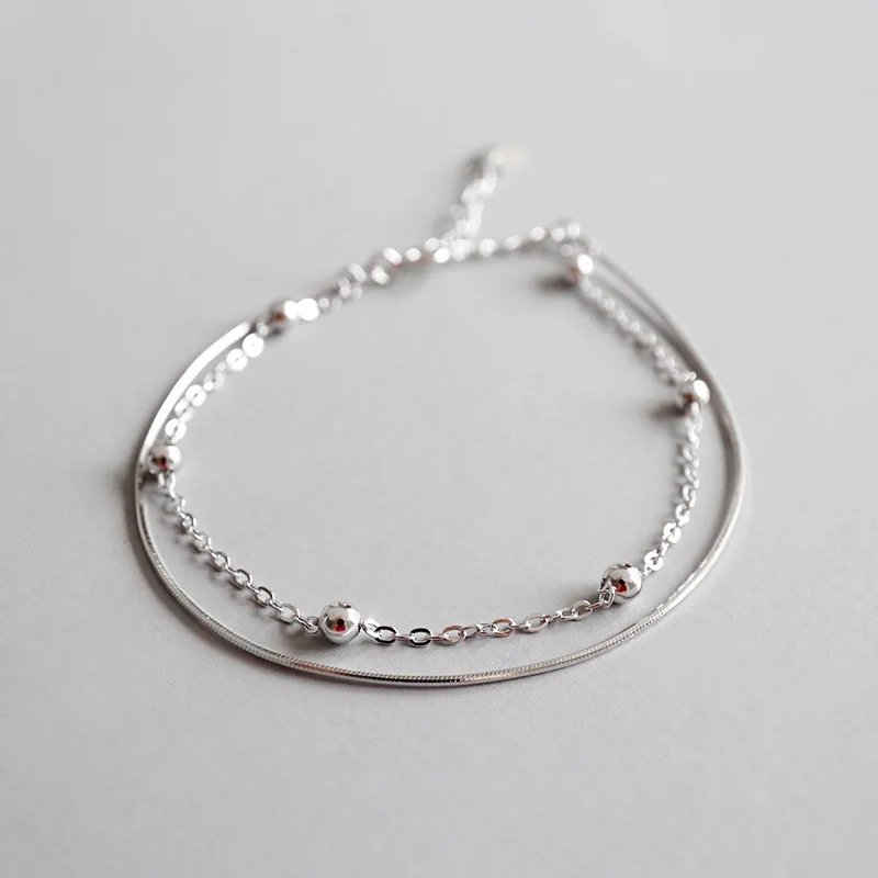 

Real 925 Sterling Silver Bracelet Women 2019 Fashion Round Bead Bracelet Bangles Double Snake Chain Bracelet 925 Silver Jewelry