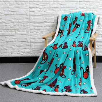 

Double Layer Thick Coral Fleece Sherpa Plush Faux Fur tv Sofa Gift Cat Design Cartoon Soft Blanket Throw Blanket 130x160cm