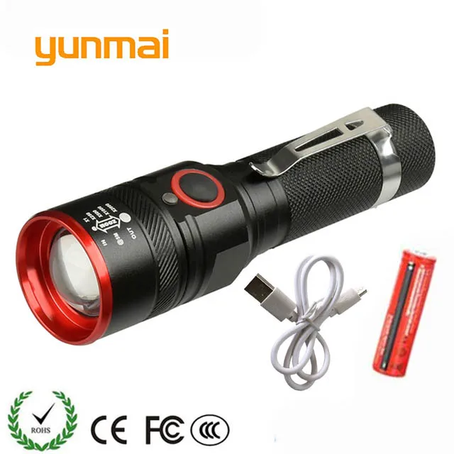 Светодиодный фонарик yunmai T6 перезаряжаемый от USB масштабируемый фонарь с 3