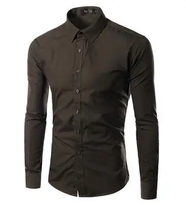 Chemise Homme Marque, весна, цветная рубашка с длинным рукавом, Camisa Masculina, тонкая офисная брендовая одежда - Цвет: Армейский зеленый