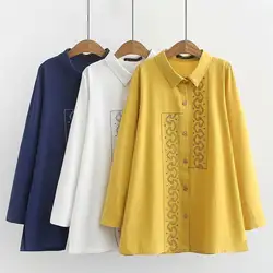 Повседневные блузки размера плюс, осень 2019, женские модные свободные рубашки с длинным рукавом, K7-175