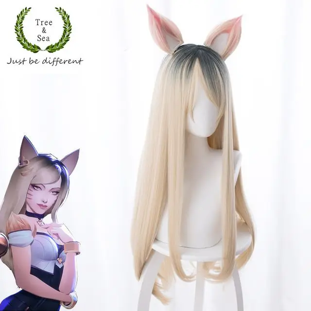 Женский парик для ролевых игр LOL KDA Team Ahri косплей блонд парики костюмы + уши |