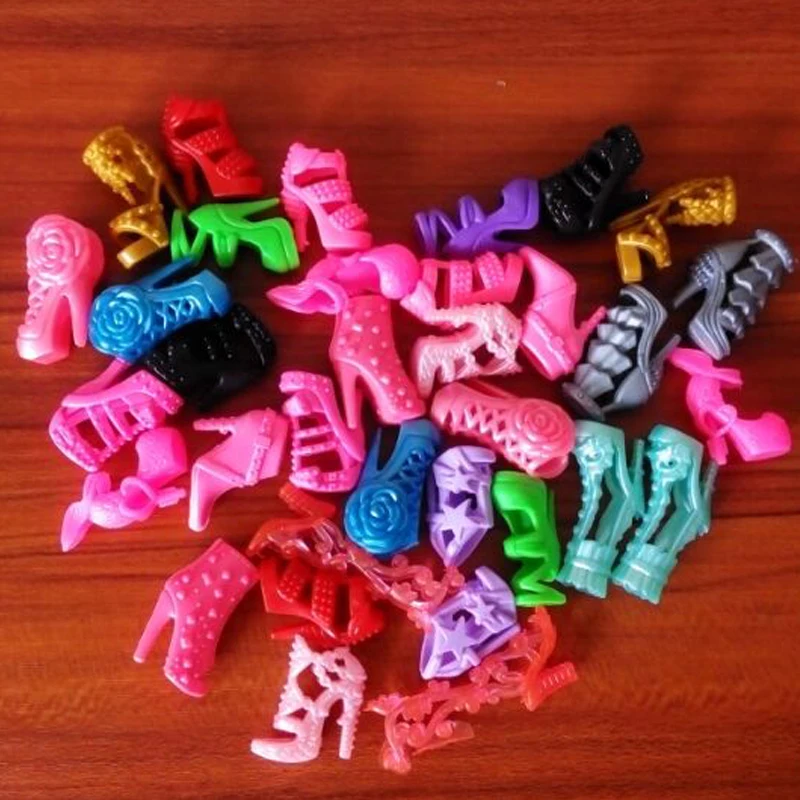 100Pair/lot Cheap Various Styles Doll Accessories Plastic Heels Sandals