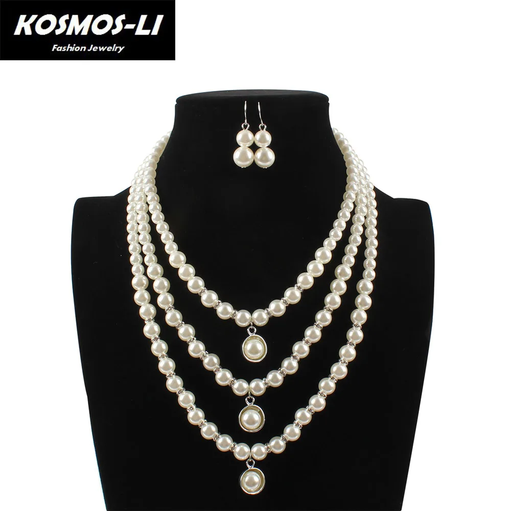 

Multilayer Imitation Pearls Necklace Set For Women Wedding Party Gifts Crystal Pendant Statement Necklace Fashion Jewelry