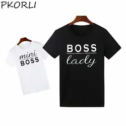 Pkorli Boss Lady Mini Boss футболка Забавный принт с буквами одинаковые Семейные футболки хлопок с коротким рукавом для мамы и детская футболка