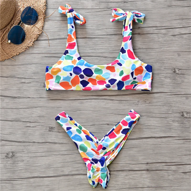 

2019 Summer New Neon Strap Tie Push Up Bikini Set Sexy Swimwear Women Swimsuit Female Bathing Suit Bikinis Thong Biquini Beach